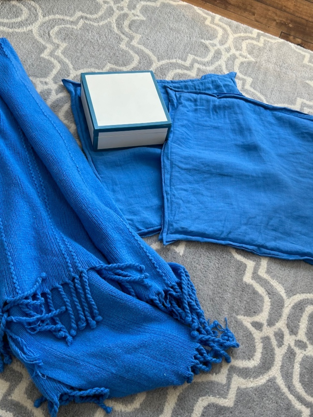 Pottery Barn Calypso Blue 18x18 Pillow Covers, Throw, and Decorative Box